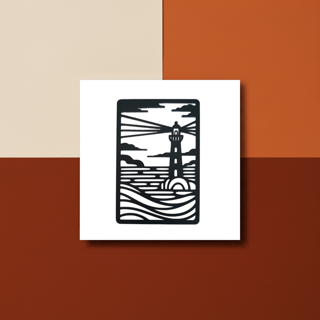 Seascape and Lighthouse Wall Art. Black Wood Cut out. 270mm x 180mm x 3mm.