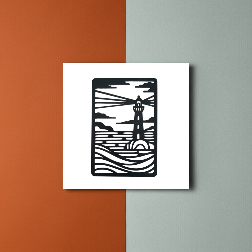 Seascape and Lighthouse Wall Art. Black Wood Cut out. 270mm x 180mm x 3mm.