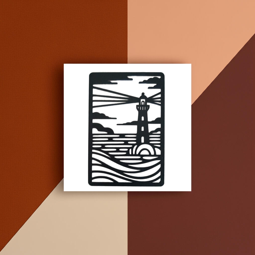 Seascape and Lighthouse Wall Art. Black Wood Cut out. 270mm x 180mm x 3mm.