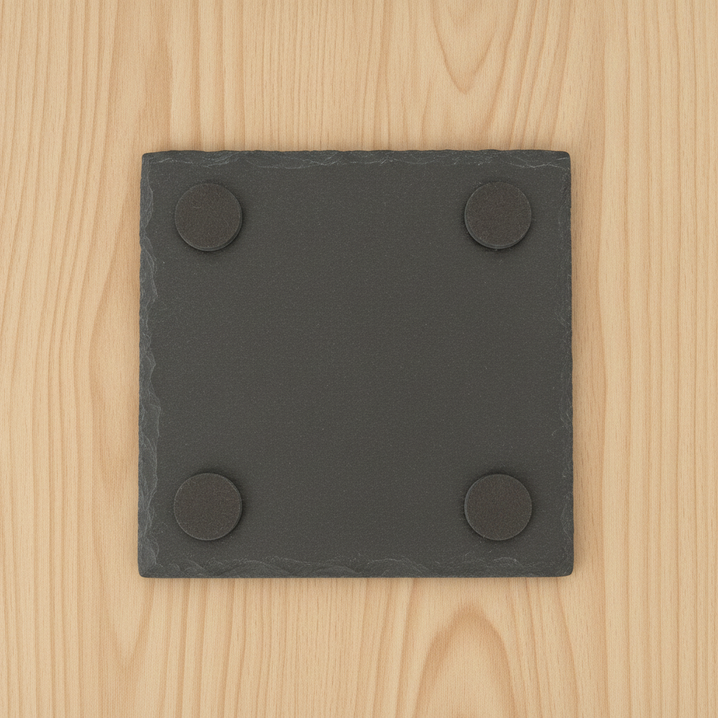 Set of 4- Square, Personalised-Photo on Slate Drink Coasters- 10cm x 10cm, with bumper feet. Any Text and Font.