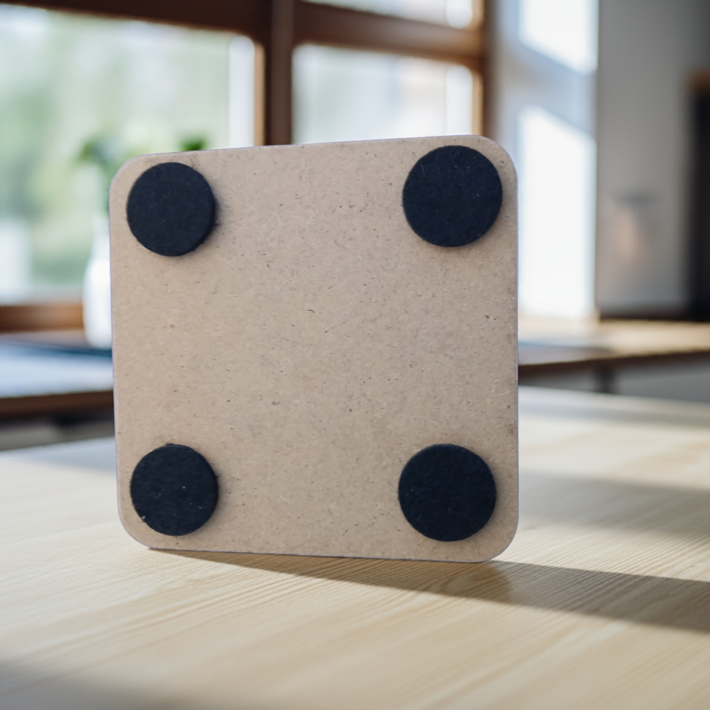 Set of 4, Good Mental Health Inspired Wood Drink Coasters, with bumper feet.