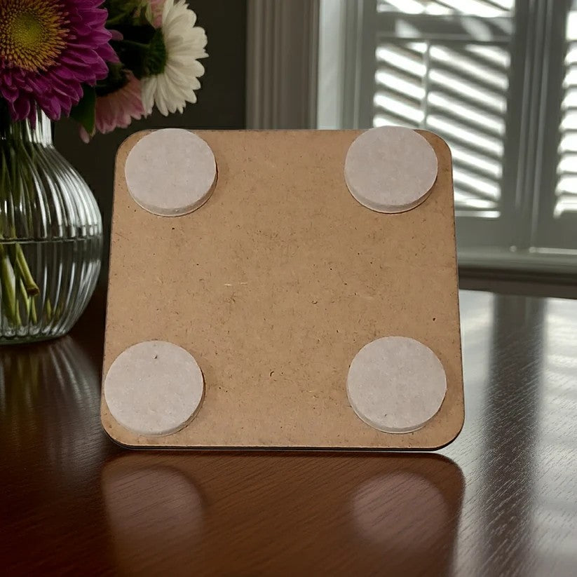 Set of 4, White Wood Drink Coasters -3d effect- Man in a well collection, with bumper feet.