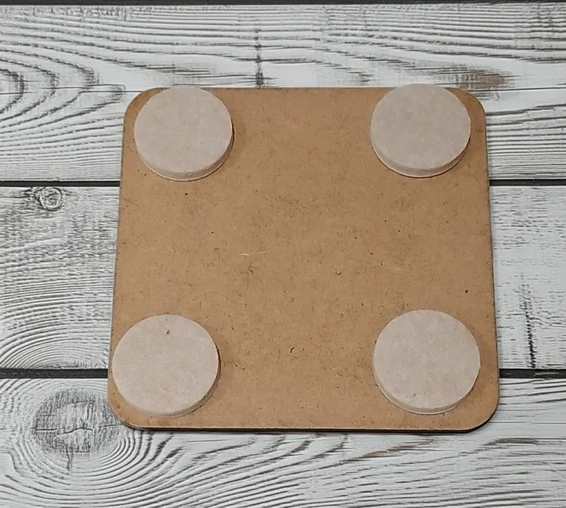 Set of 6, Fun Spooky Halloween White Wood Drink Coasters with Bumper Feet, (3 Designs).