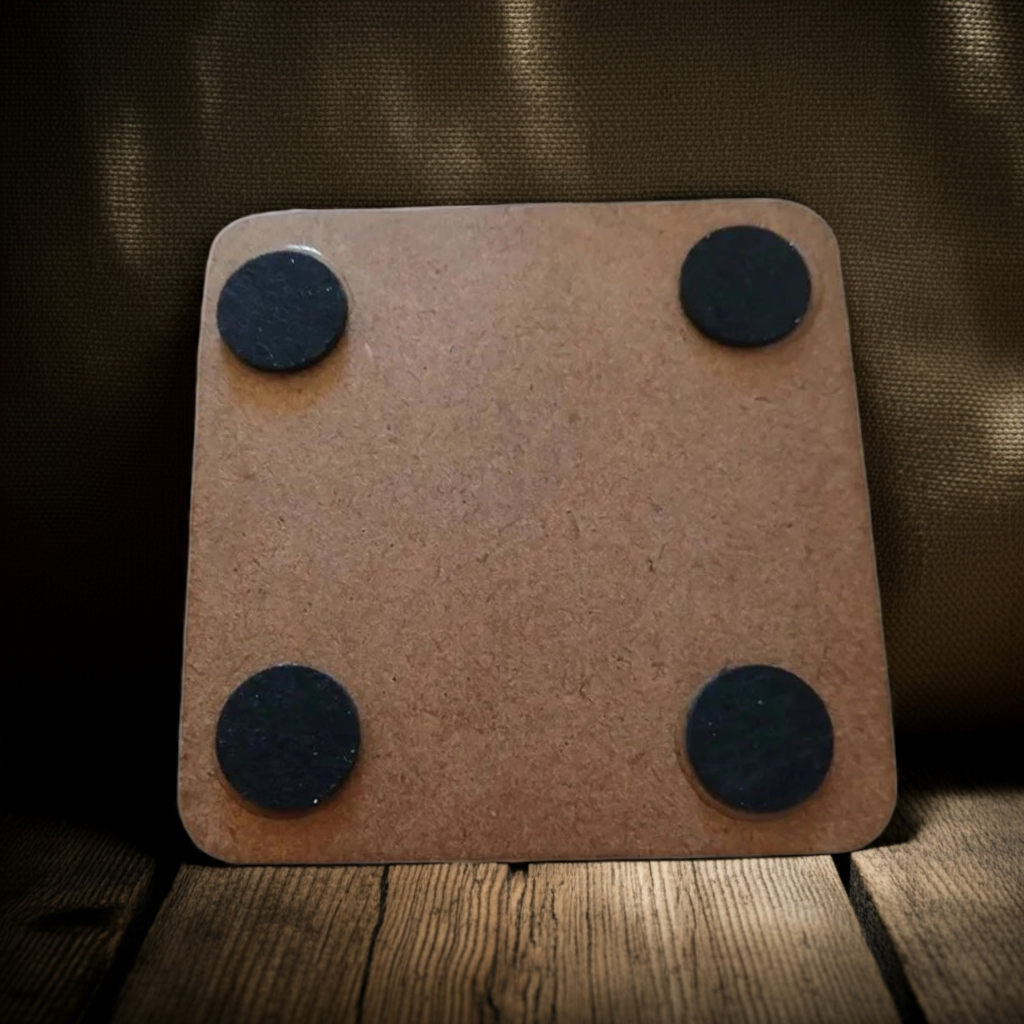 Set of 4,Owl Collection, Black Topped Wood Drink Coasters with Bumper Feet.. 9.5cms