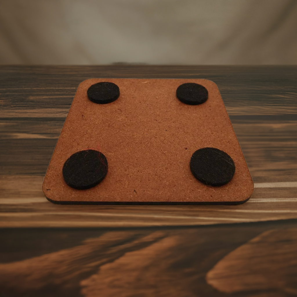 Set of 5 Flower Engraved White Wood Drink Coasters Collection. Bumper Feet.