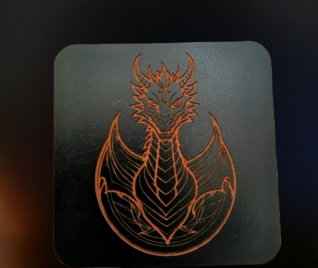 Set of 6 Dragon Wooden Coasters. Highly Decorative and Detailed Engravings