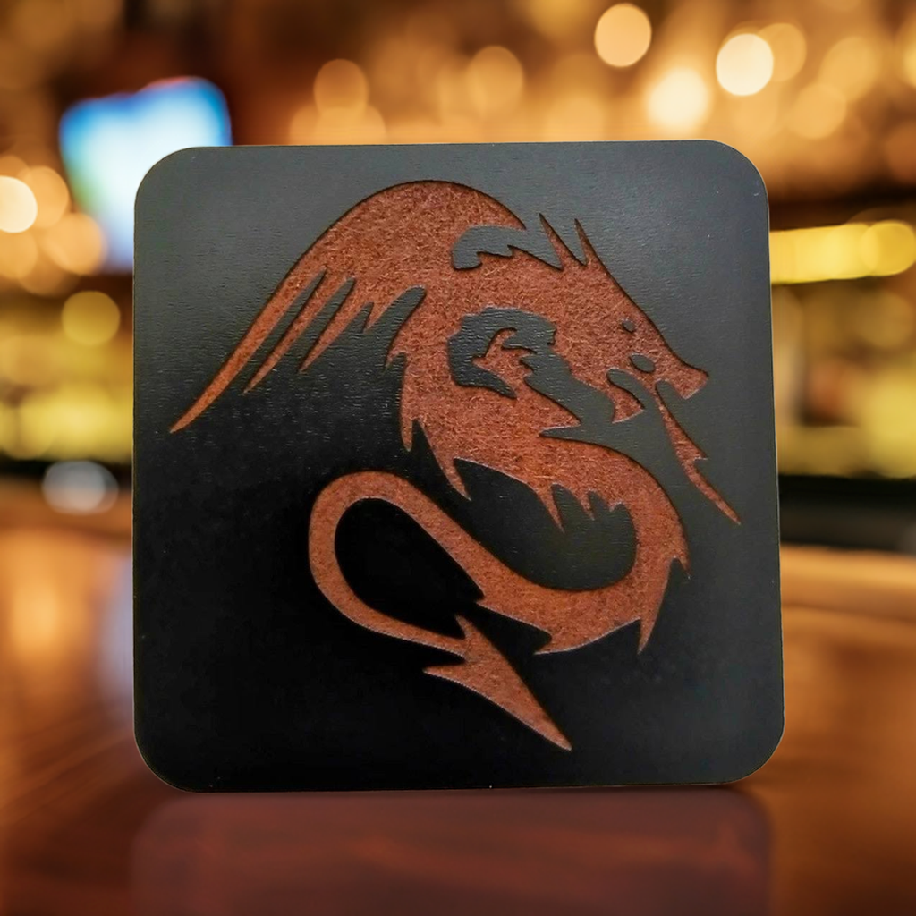 Set of 6 Dragon Wooden Coasters. Highly Decorative and Detailed Engravings