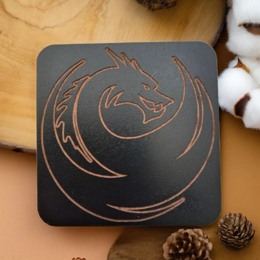 Set of 6 Dragon Wooden Coasters. Highly Decorative and Detailed Engravings