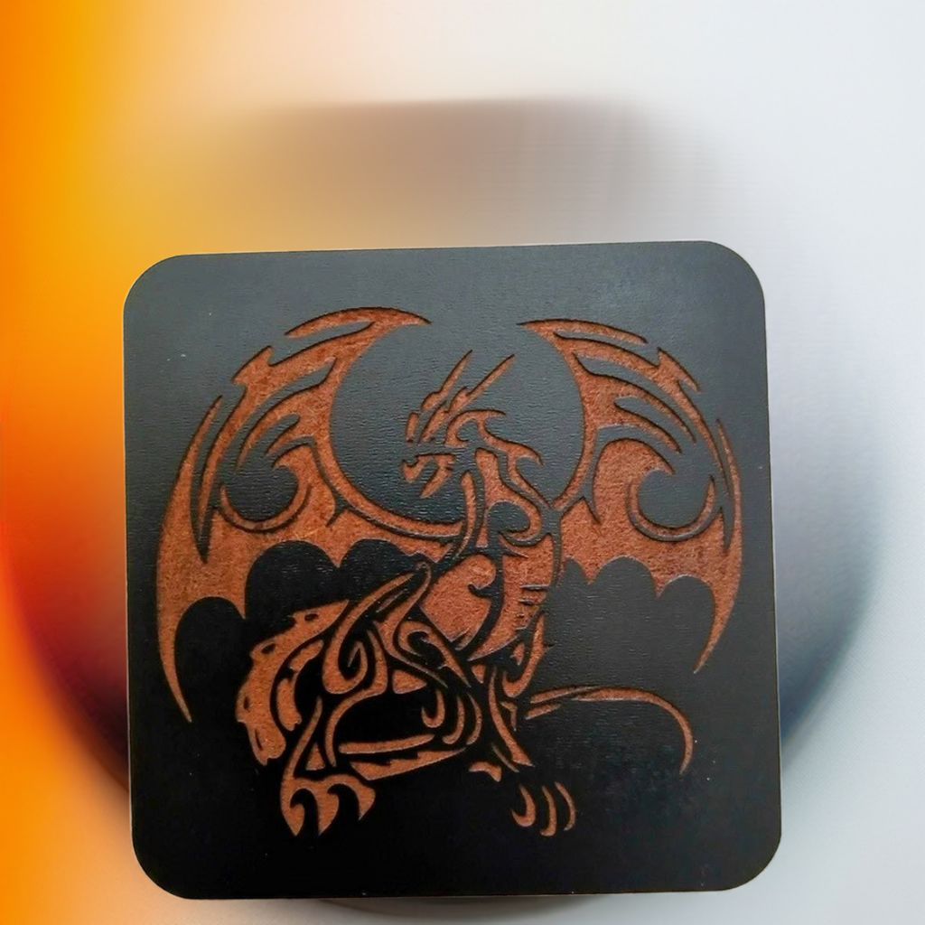 Set of 6 Dragon Wooden Coasters. Highly Decorative and Detailed Engravings