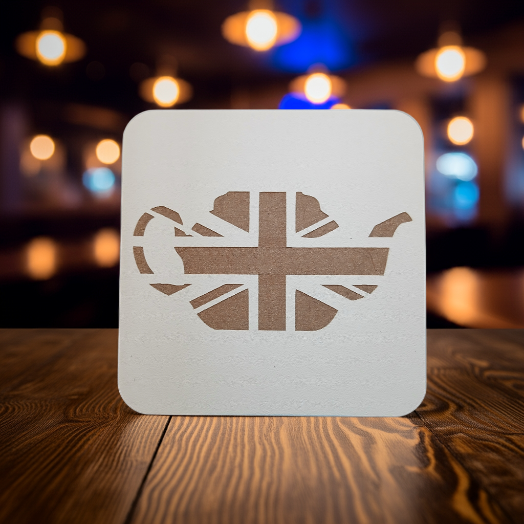 Set of 6 White Wood, Great Britain Theme Collection, Drink Coasters with Bumper Feet. 9.5CM X 9.5CM.