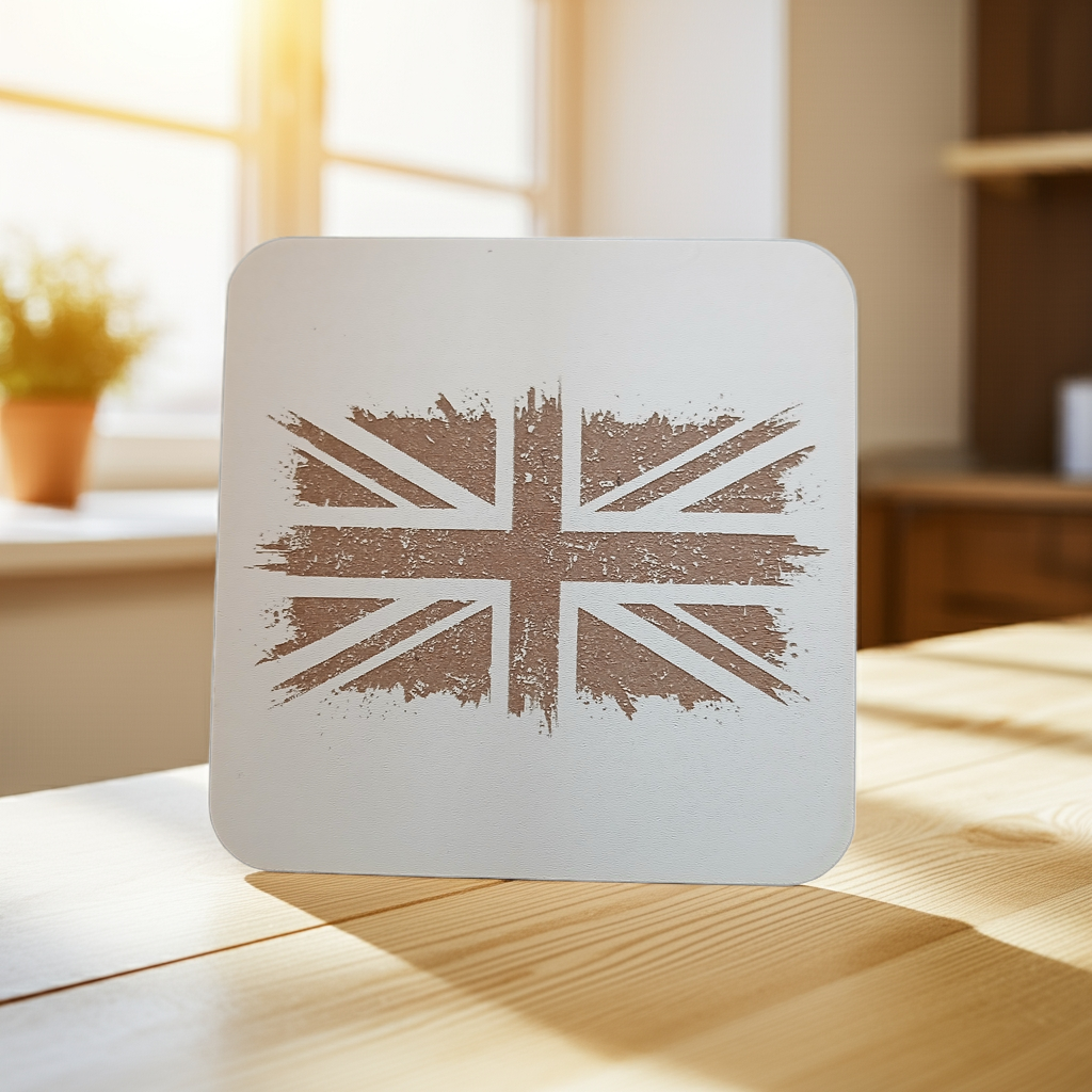 Set of 6 White Wood, Great Britain Theme Collection, Drink Coasters with Bumper Feet. 9.5CM X 9.5CM.