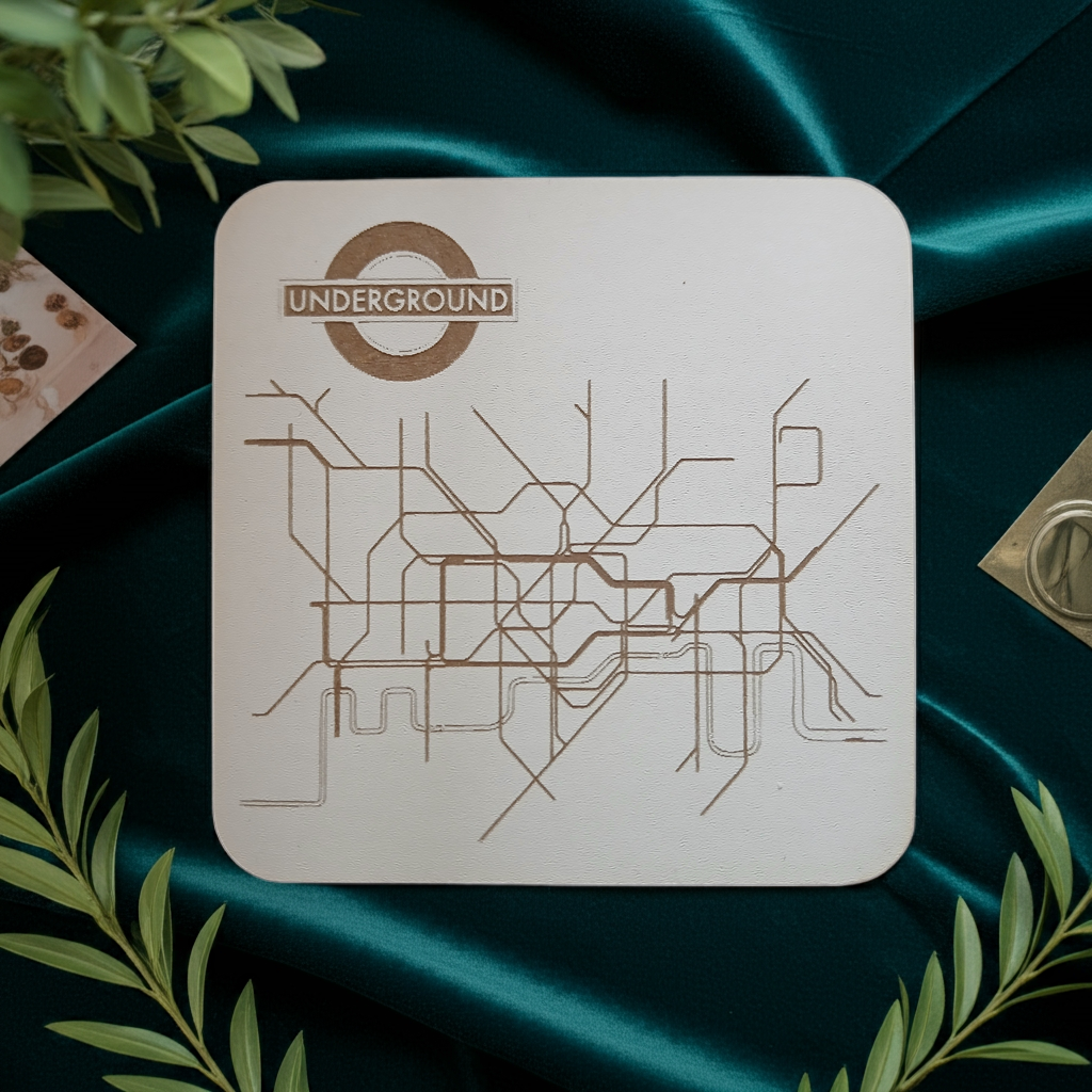 Set of 6 White Wood, Great Britain Theme Collection, Drink Coasters with Bumper Feet. 9.5CM X 9.5CM.