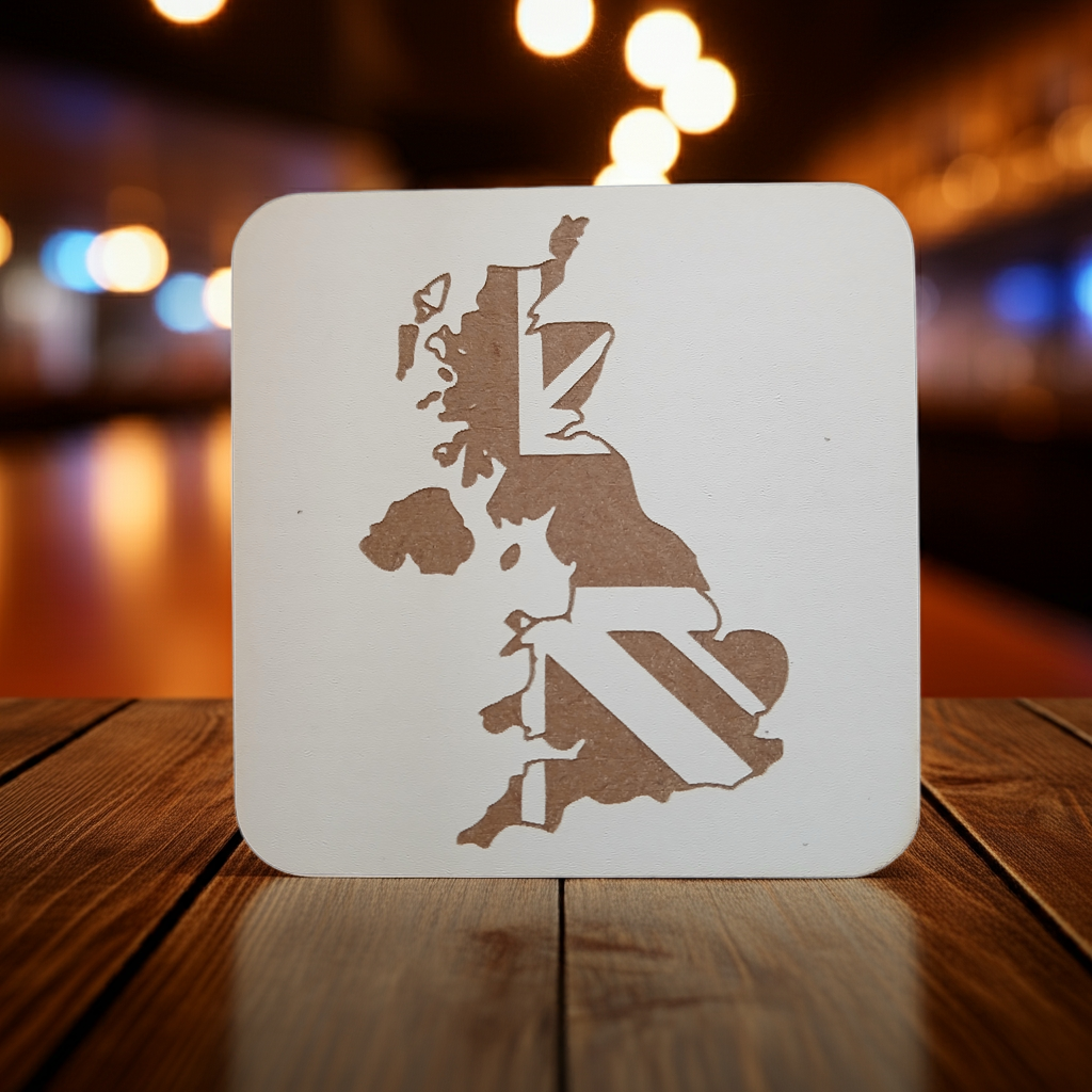 Set of 6 White Wood, Great Britain Theme Collection, Drink Coasters with Bumper Feet. 9.5CM X 9.5CM.