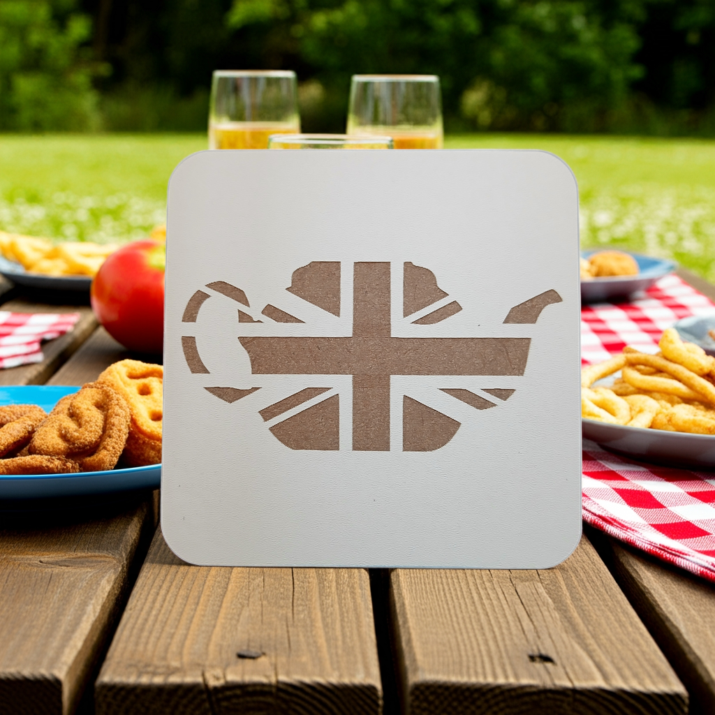 Set of 6 White Wood, Great Britain Theme Collection, Drink Coasters with Bumper Feet. 9.5CM X 9.5CM.