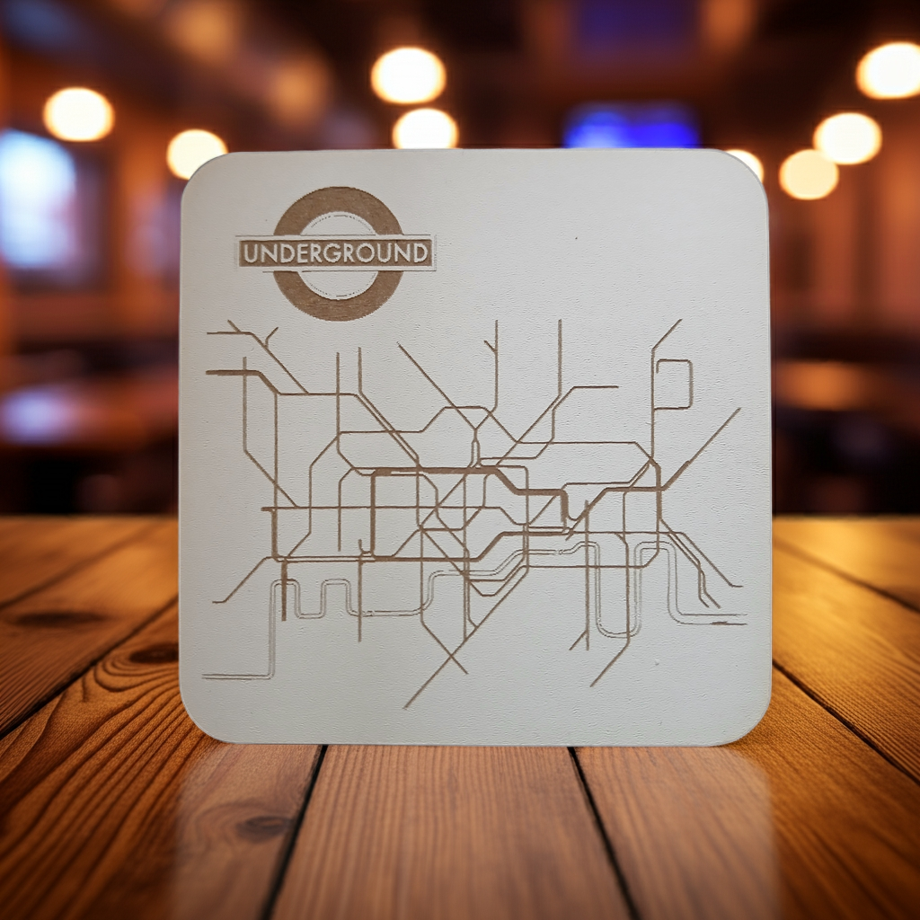 Set of 6 White Wood, Great Britain Theme Collection, Drink Coasters with Bumper Feet. 9.5CM X 9.5CM.