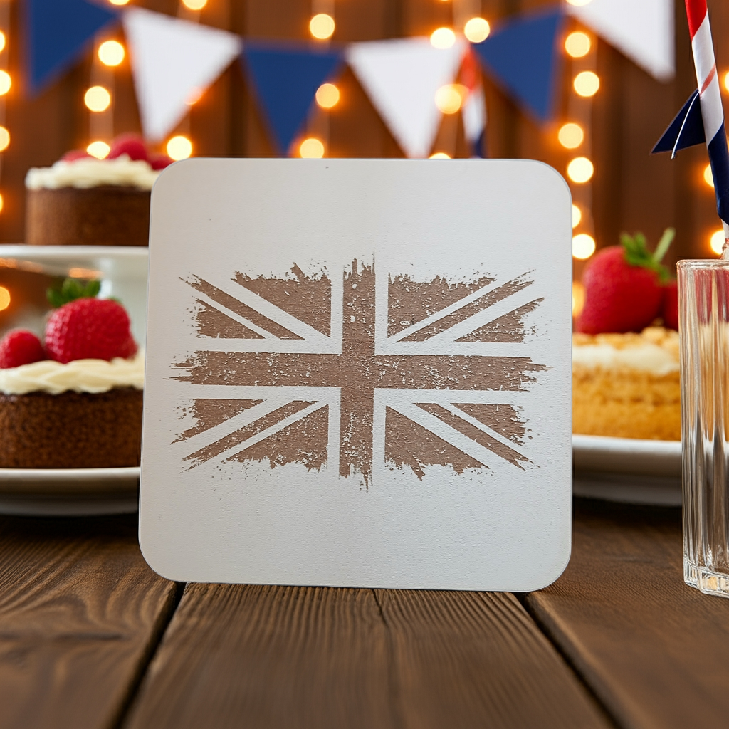 Set of 6 White Wood, Great Britain Theme Collection, Drink Coasters with Bumper Feet. 9.5CM X 9.5CM.