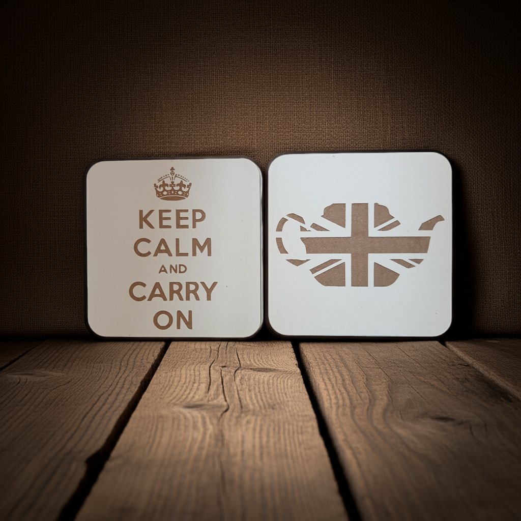 Set of 6 White Wood, Great Britain Theme Collection, Drink Coasters with Bumper Feet. 9.5CM X 9.5CM.
