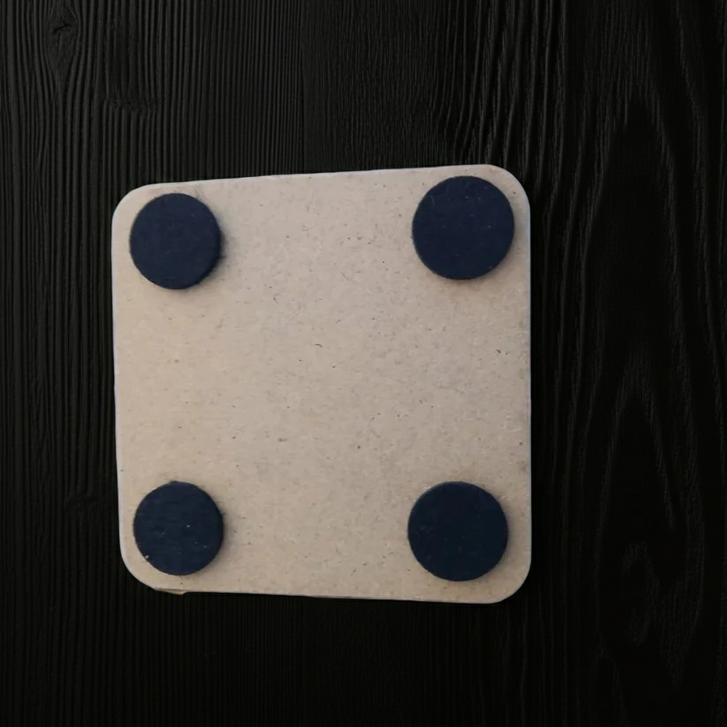 Set of 6 White, Topped Wood Drink coasters, Americana Theme Collection, with Anti-Skid Feet, 9.5cm x 9.5cm, Rounded Corners.