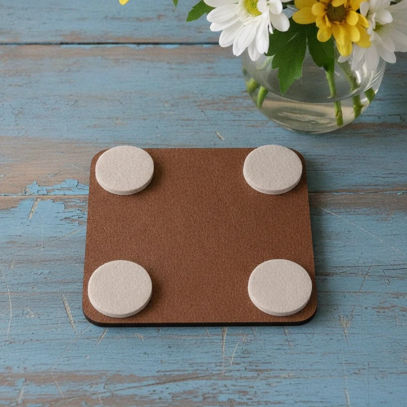Set of 6, Engraved Black Wood Coasters, Floral & Wings Wooden Coasters 9.5cm, Fluid-Resistant Drinks Coasters with Bumper Feet.