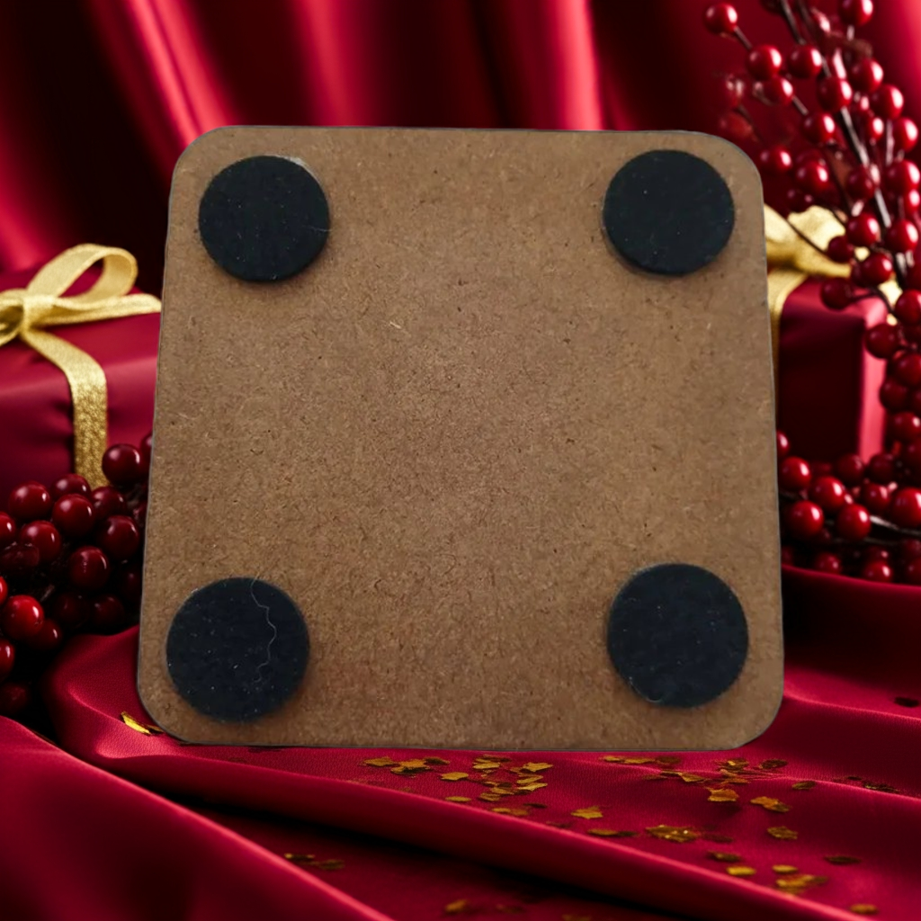 Set of 6, Black Wood Drink Coasters, Stylish Festive, Winter Tree Collection, with Bumper Feet.