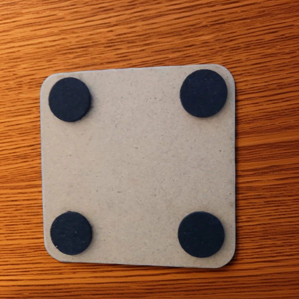 Set of 6, wood drink coasters with bumper feet. "Bulldog dressed to impress collection"