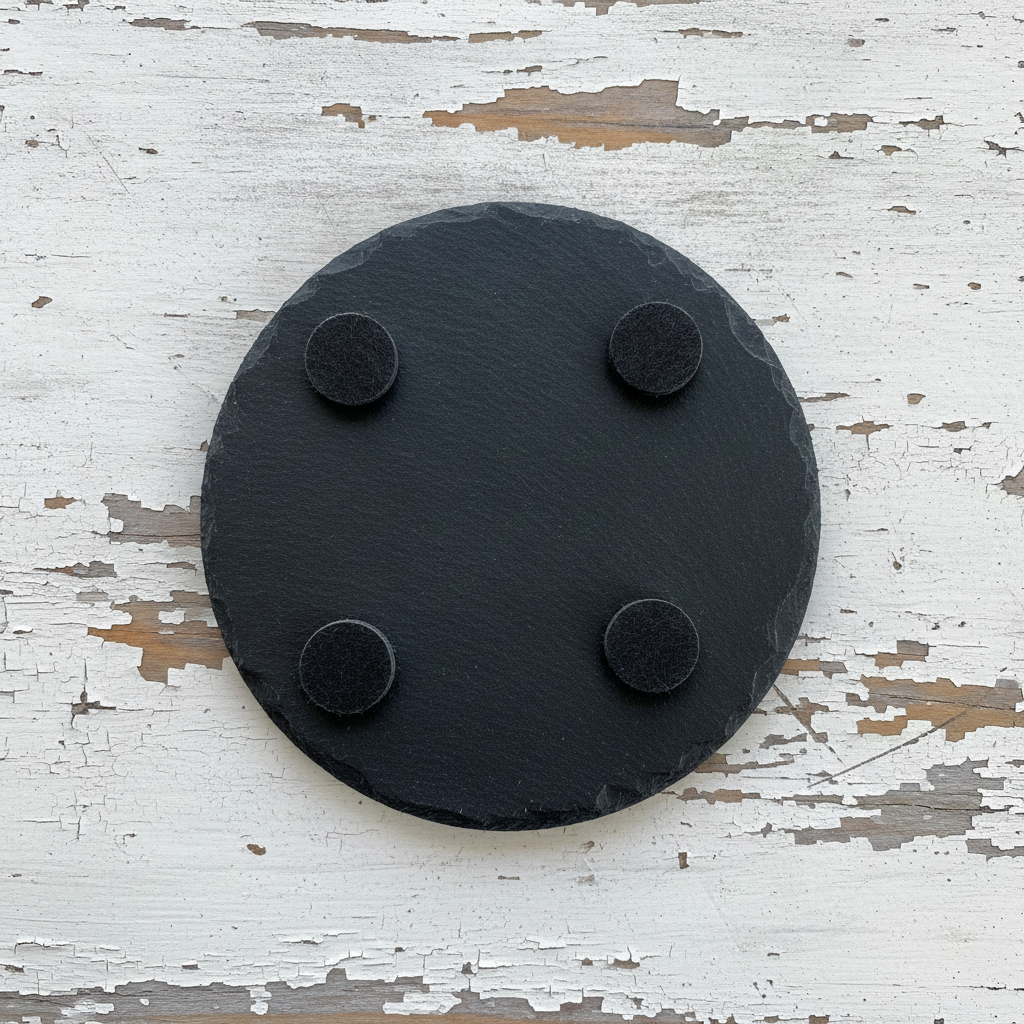 Personalised Christmas Slate Coasters | Custom Round Snowman and Dog Winter Coaster | Engraved Festive Holiday Gift with Anti-Skid Feet.