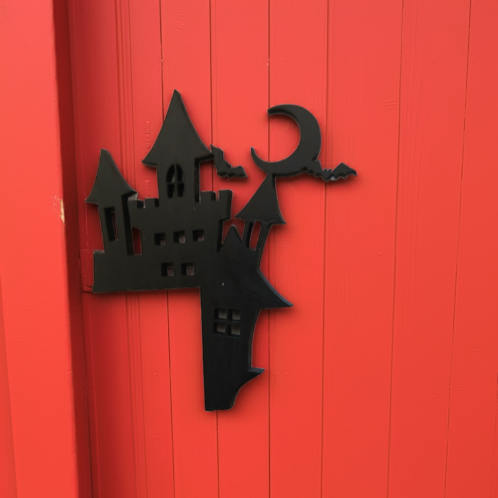 Spooky Castle Halloween Door / Shelf Corner. 220mm x 165mm x 3mm. Black Wood.