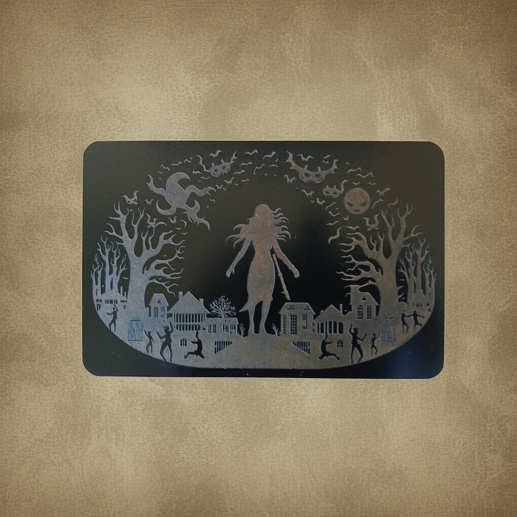 Spooky Halloween Plague, affix to wall with our Strong non-marking tape. 130mm x 210mm x 3mm.