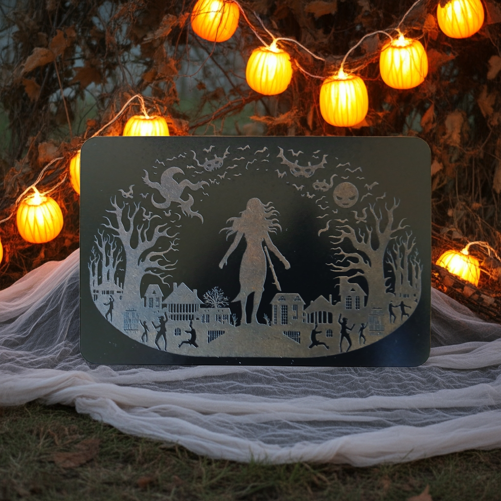 Spooky Halloween Plague, affix to wall with our Strong non-marking tape. 130mm x 210mm x 3mm.