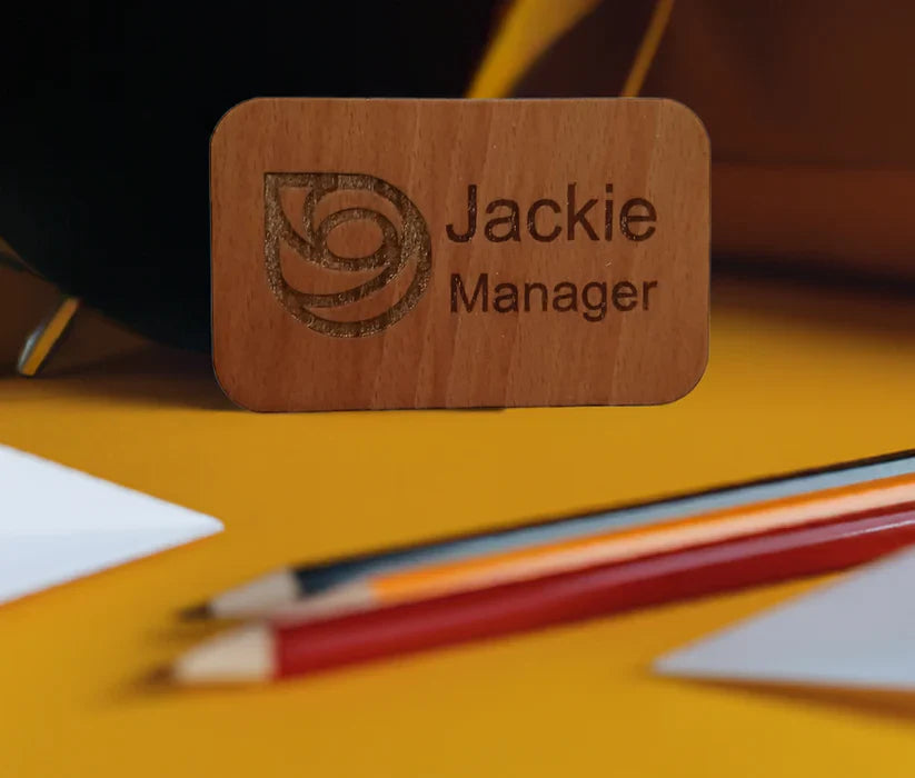 Bulk / Trade Staff ID Badges / Wooden Name Badges. Credit Card Size +4mm deep. With Pin Fastener