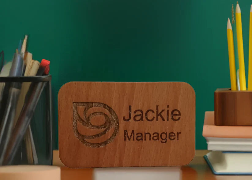 Bulk / Trade Staff ID Badges / Wooden Name Badges. Credit Card Size +4mm deep. With Pin Fastener