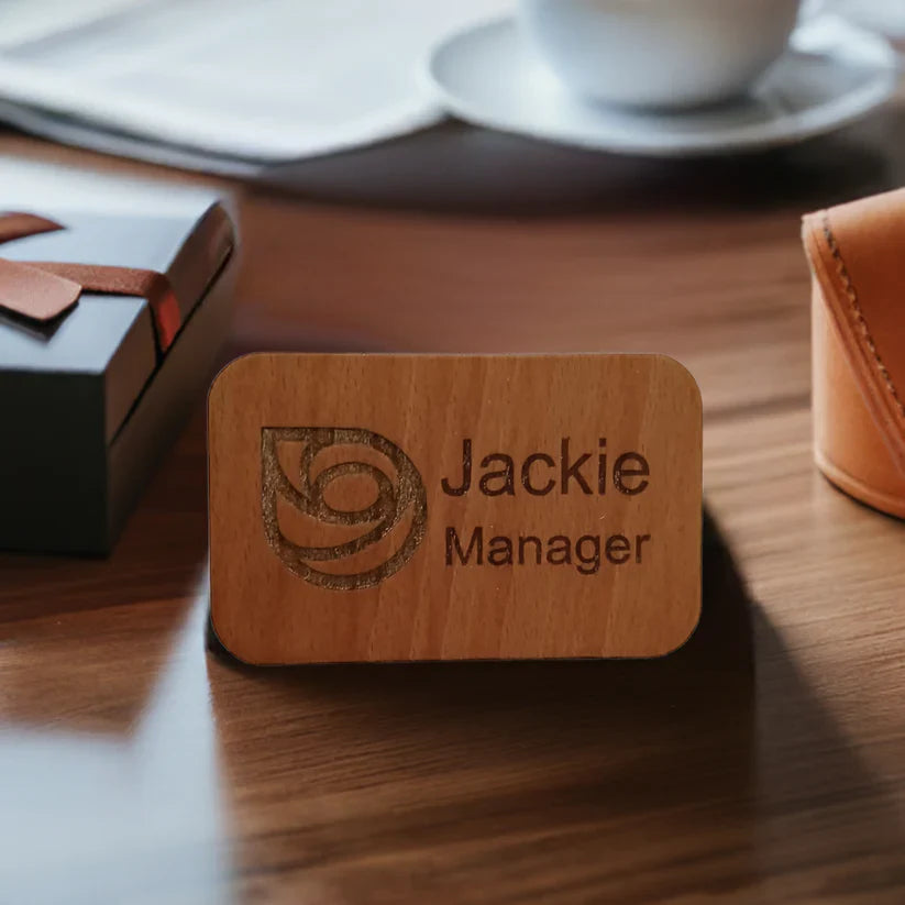 Bulk / Trade Staff ID Badges / Wooden Name Badges. Credit Card Size +4mm deep. With Pin Fastener