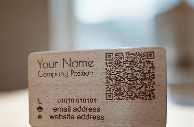 Steamed Beech Business Card for Customisation. Non-Treated Wood, Credit Card Size and 4mm thick with QR code, any font.