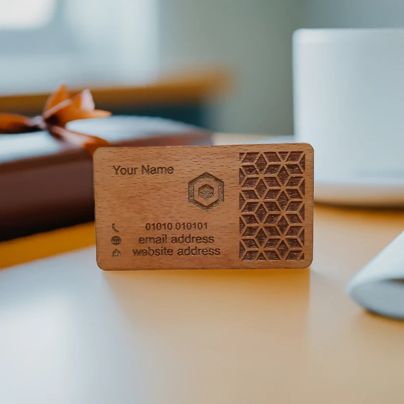 Steamed Beech Wood Business Cards, NO CUT OUTS, Credit card Size and 4mm thick. For Personalisation. Any Font.