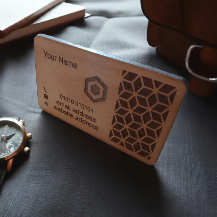 Steamed Beech Wood Business Cards, NO CUT OUTS, Credit card Size and 4mm thick. For Personalisation. Any Font.