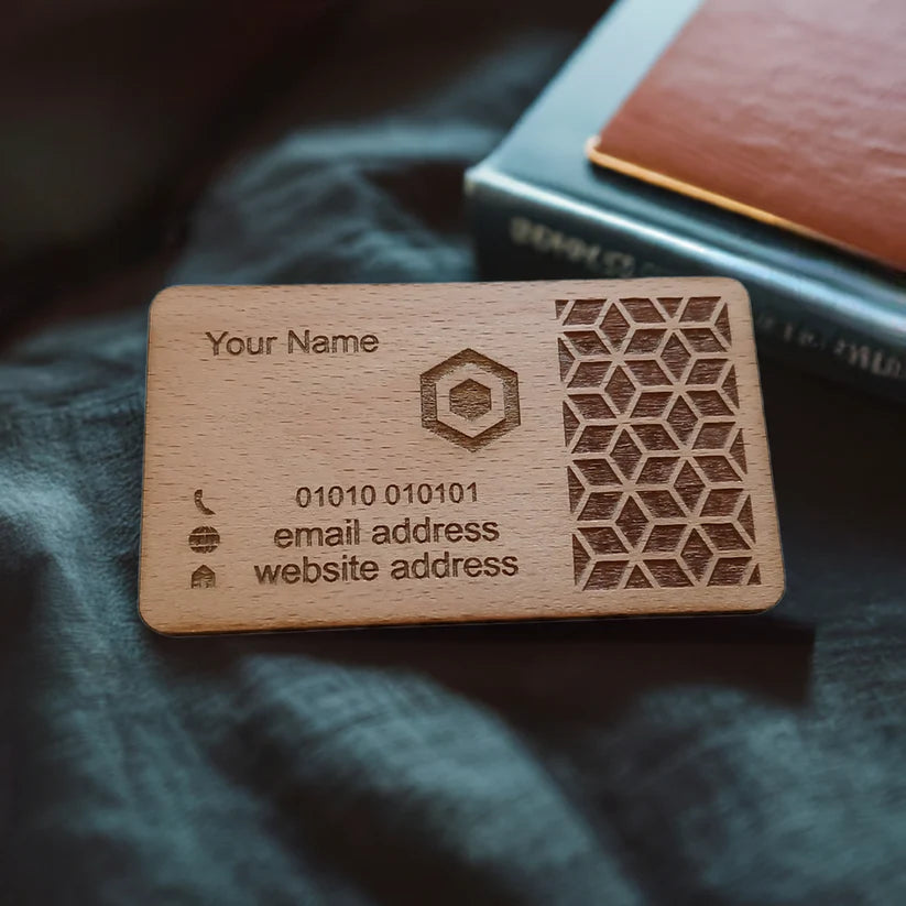 Steamed Beech Wood Business Cards, NO CUT OUTS, Credit card Size and 4mm thick. For Personalisation. Any Font.