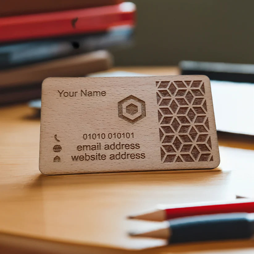 Steamed Beech Wood Business Cards, NO CUT OUTS, Credit card Size and 4mm thick. For Personalisation. Any Font.