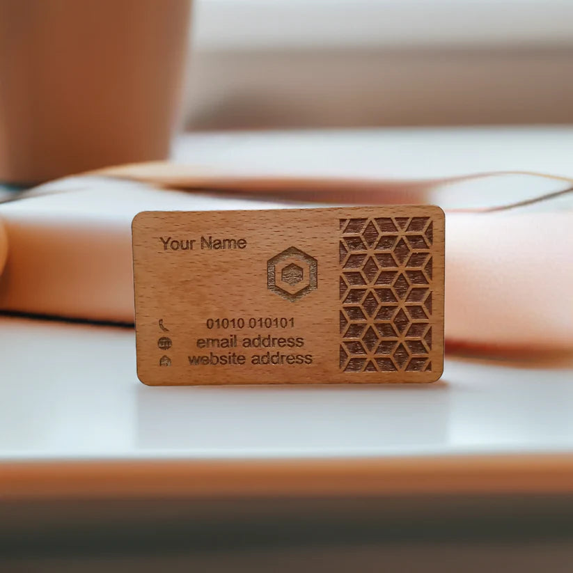 Steamed Beech Wood Business Cards, NO CUT OUTS, Credit card Size and 4mm thick. For Personalisation. Any Font.