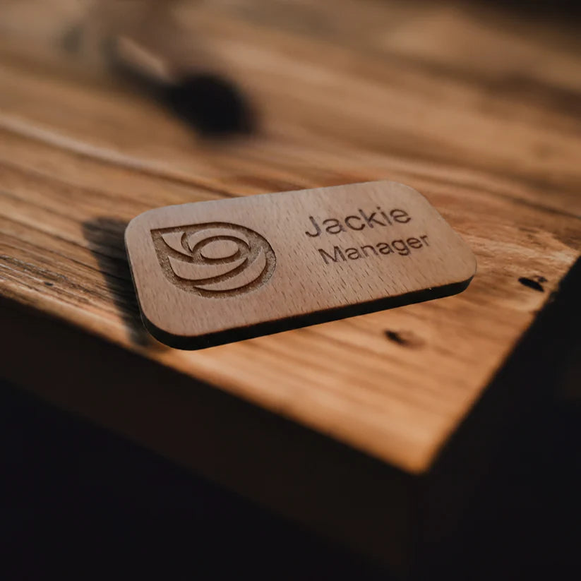 Bulk Steamed Beech Wood Staff ID Badges, with Pin Fastener, for Customisation / Personalisation