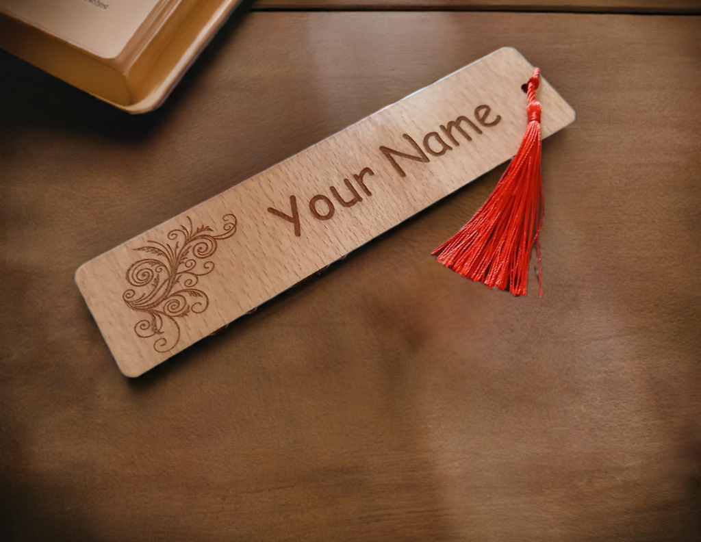 X 2 Wood Personalised Bookmarks. Exquisite Engravings and Your Customised Name. Floral Engraving