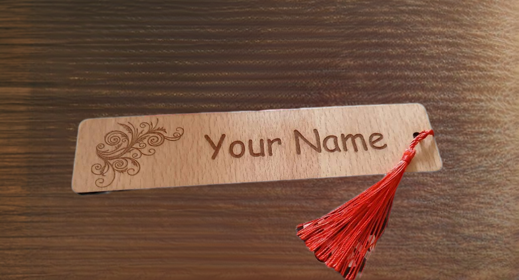 X 2 Wood Personalised Bookmarks. Exquisite Engravings and Your Customised Name. Floral Engraving