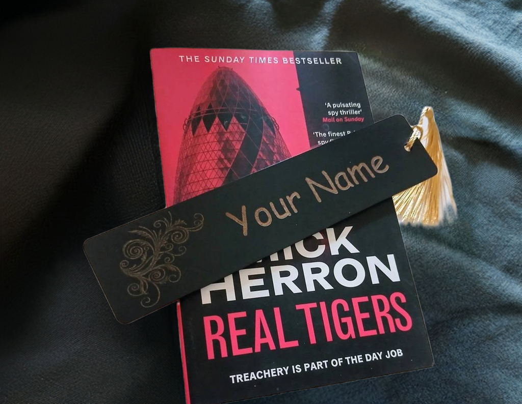 X 2 Wood Personalised Bookmarks. Exquisite Engravings and Your Customised Name. Floral Engraving