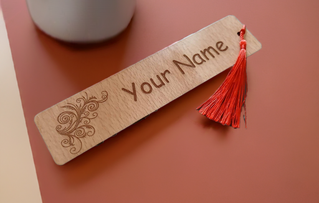 X 2 Wood Personalised Bookmarks. Exquisite Engravings and Your Customised Name. Floral Engraving