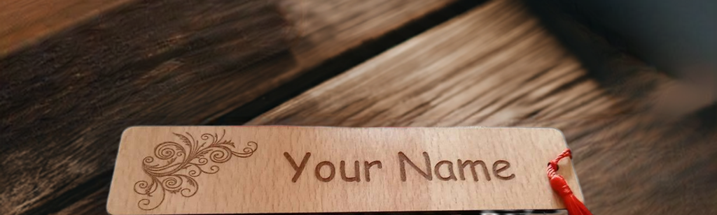 X 2 Wood Personalised Bookmarks. Exquisite Engravings and Your Customised Name. Floral Engraving