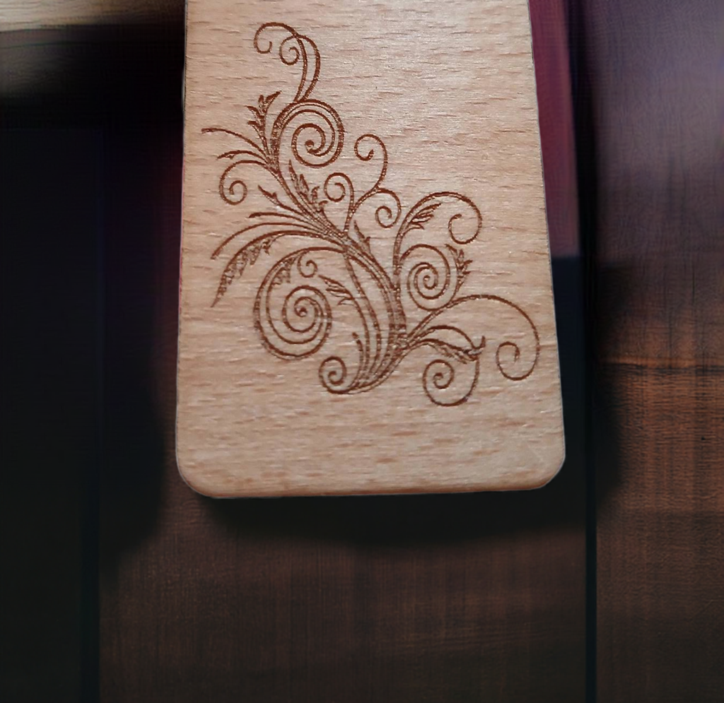 X 2 Wood Personalised Bookmarks. Exquisite Engravings and Your Customised Name. Floral Engraving