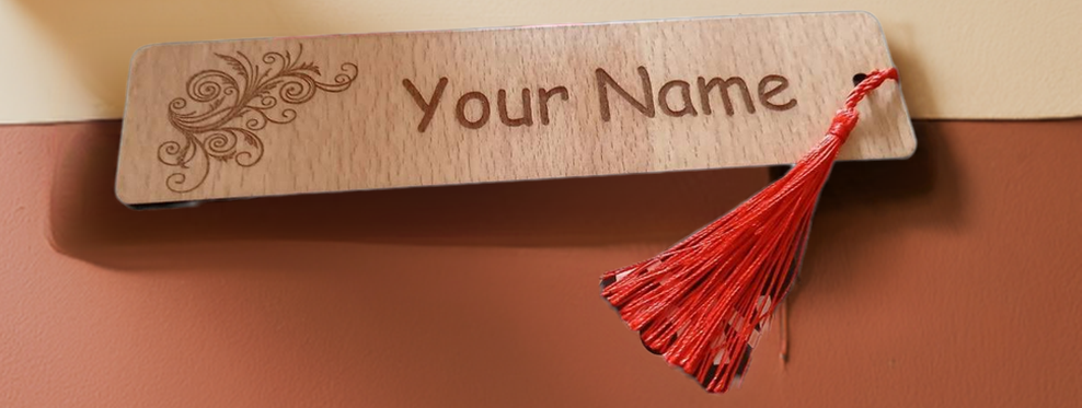 X 2 Wood Personalised Bookmarks. Exquisite Engravings and Your Customised Name. Floral Engraving