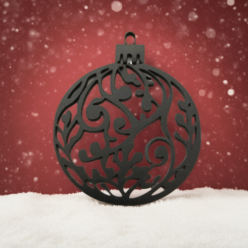 X 4, Black Wood, Christmas Tree / Wall Decoration Baubles Collection. 60mm diameter.
