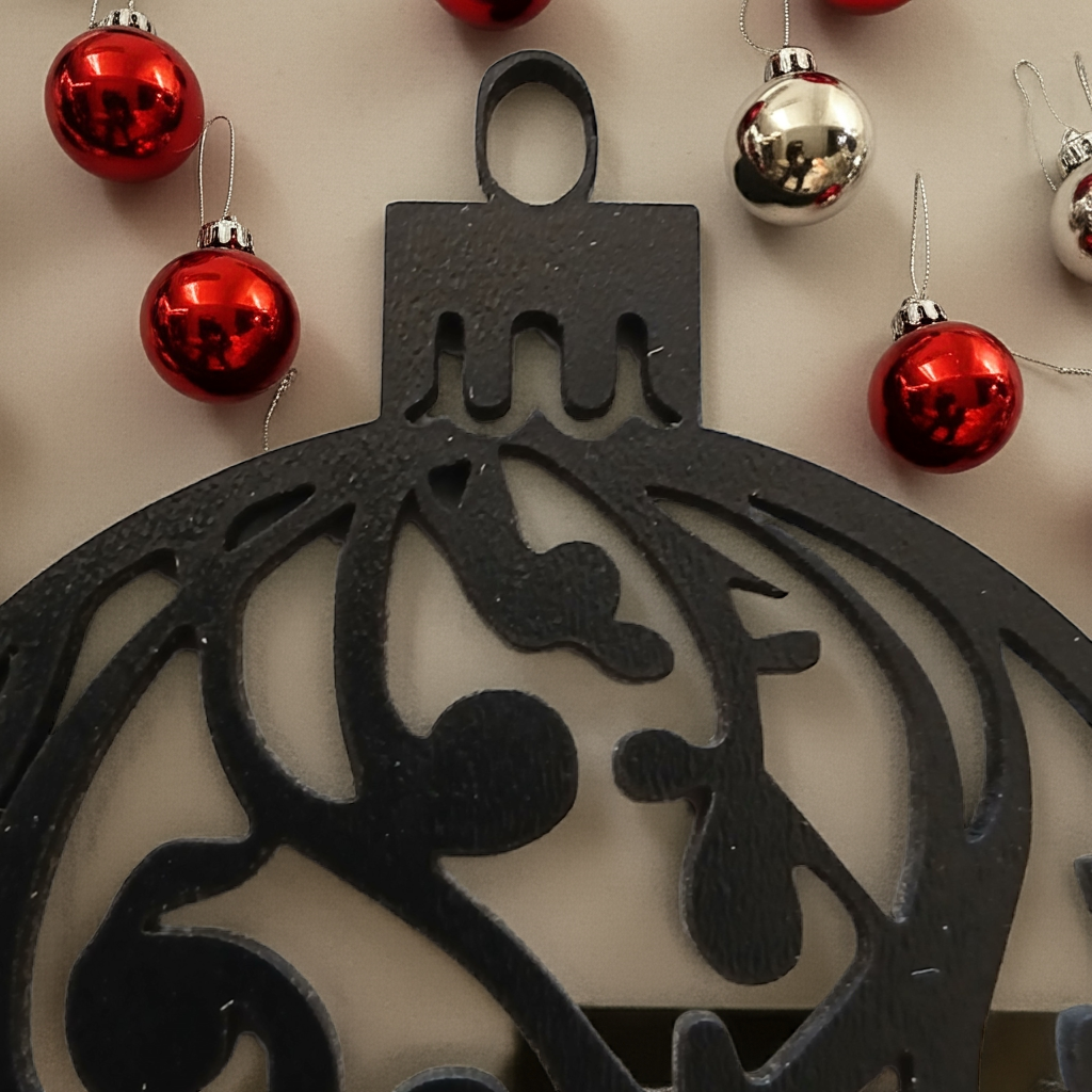 X 4, Black Wood, Christmas Tree / Wall Decoration Baubles Collection. 60mm diameter.