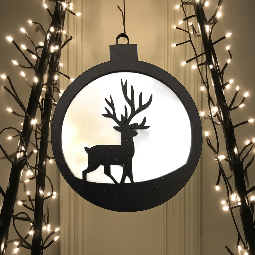 X 4, Black Wood, Christmas Tree / Wall Decoration Baubles Collection. 60mm diameter.