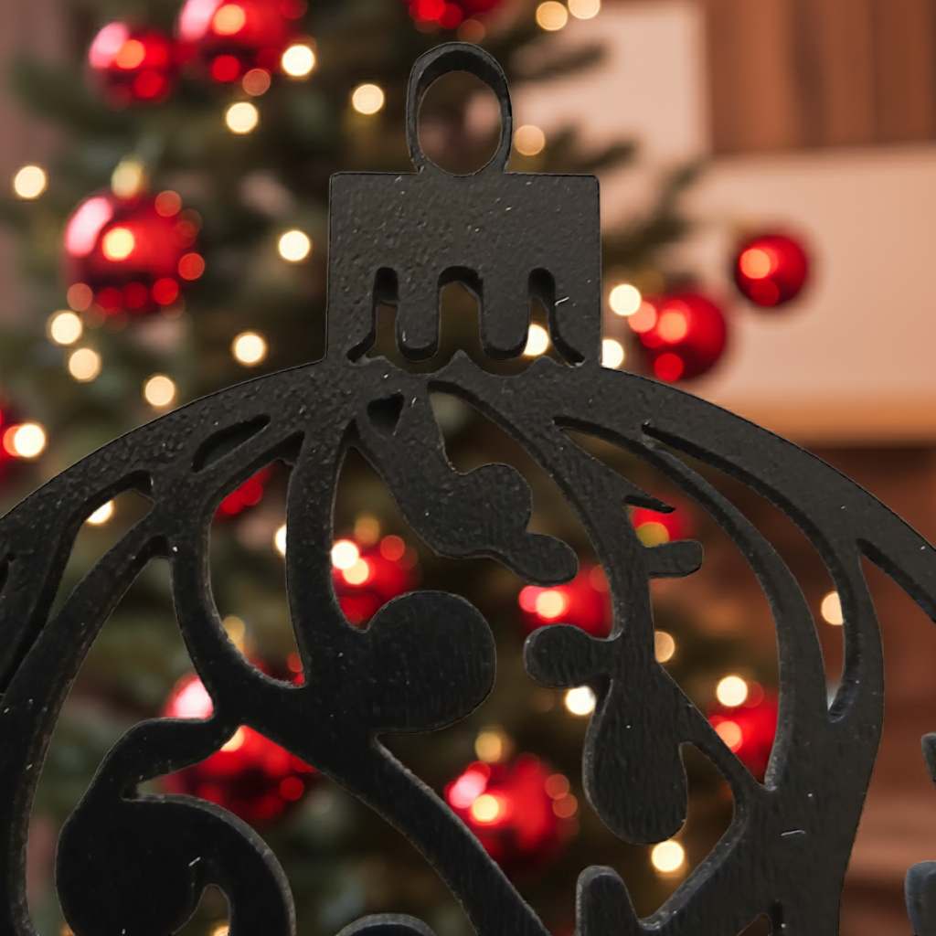 X 4, Black Wood, Christmas Tree / Wall Decoration Baubles Collection. 60mm diameter.